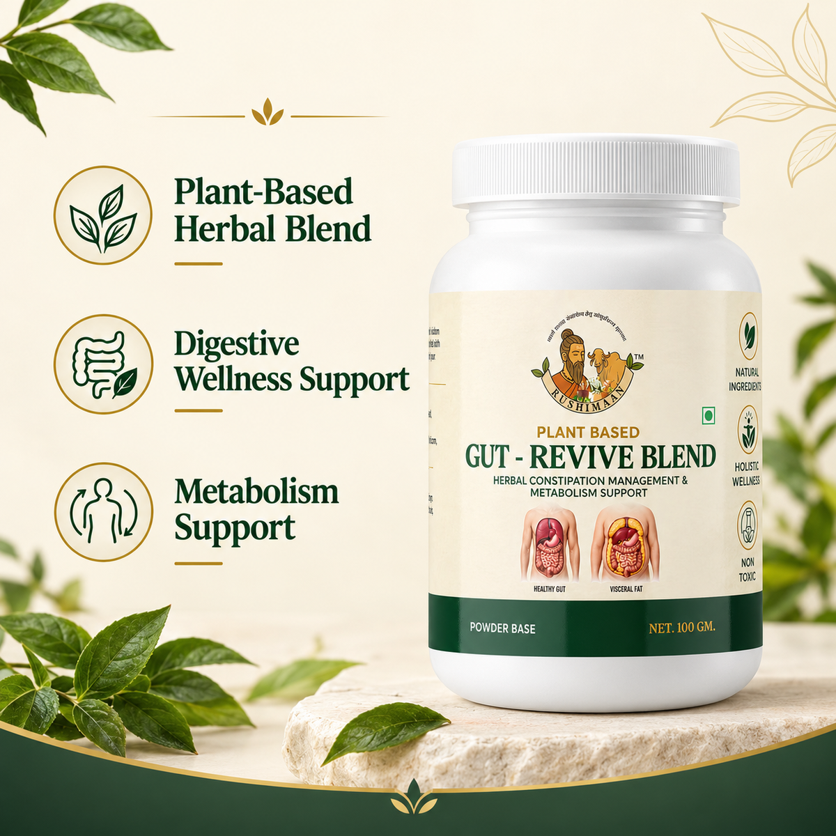 Rushimaan Gut-Revive Blend – Plant Based Herbal Powder 100g