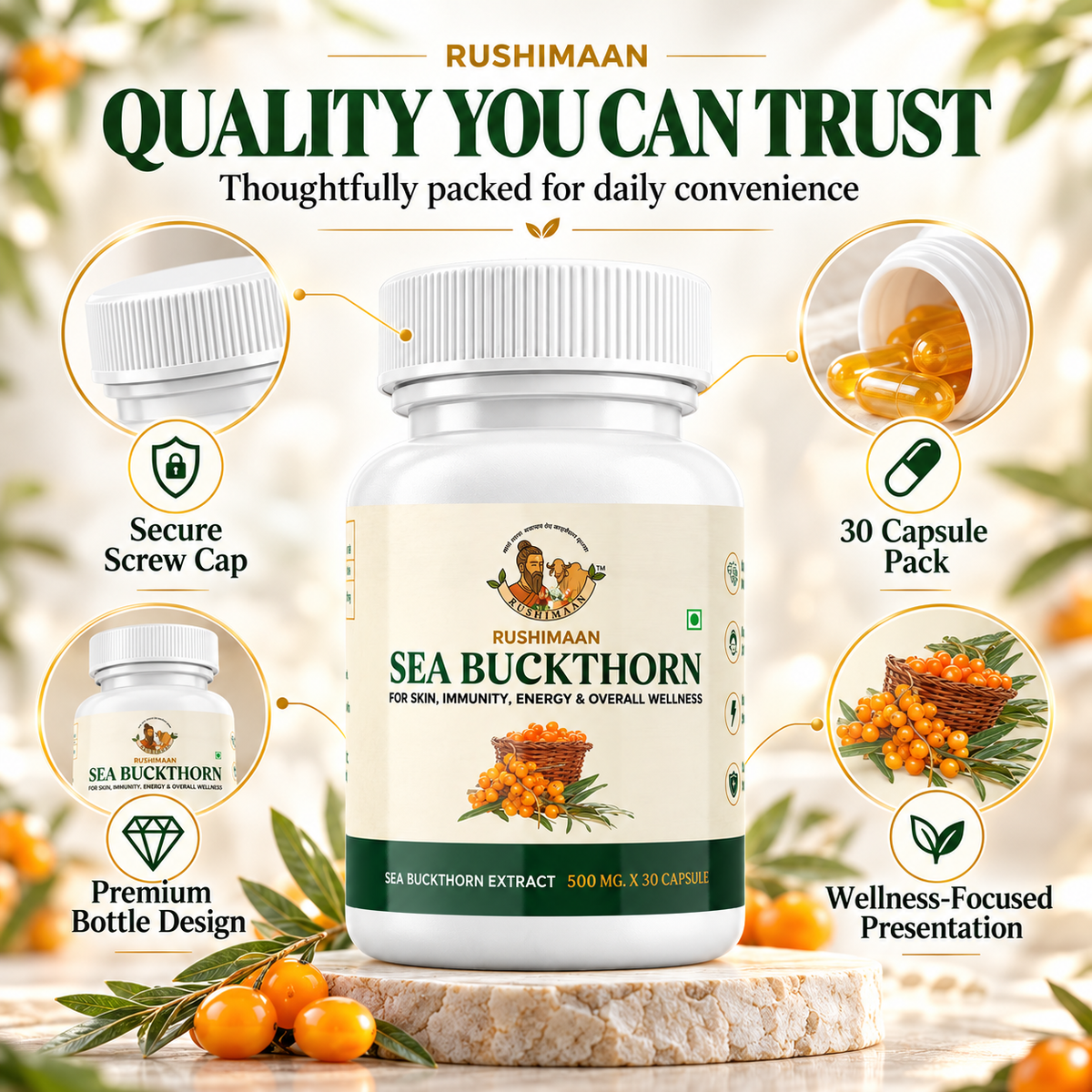 Rushimaan Sea Buckthorn Extract 500mg – 30 Capsules