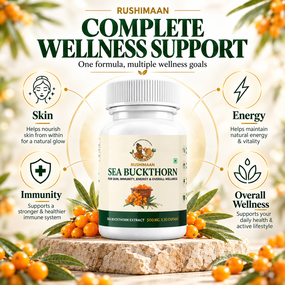 Rushimaan Sea Buckthorn Extract 500mg – 30 Capsules