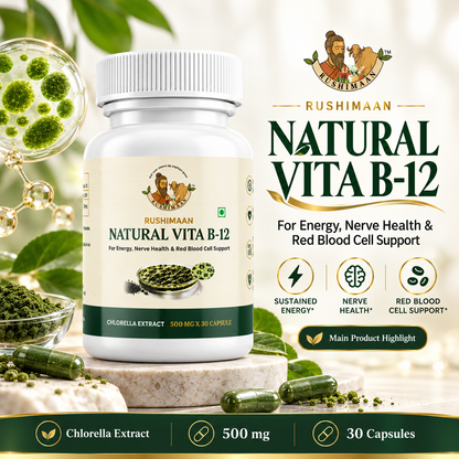 Rushimaan Natural Vita B-12 – Chlorella Extract 500mg – 30 Capsules