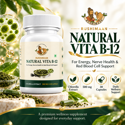 Rushimaan Natural Vita B-12 Capsules 500 mg | Chlorella Extract | 30 Capsules