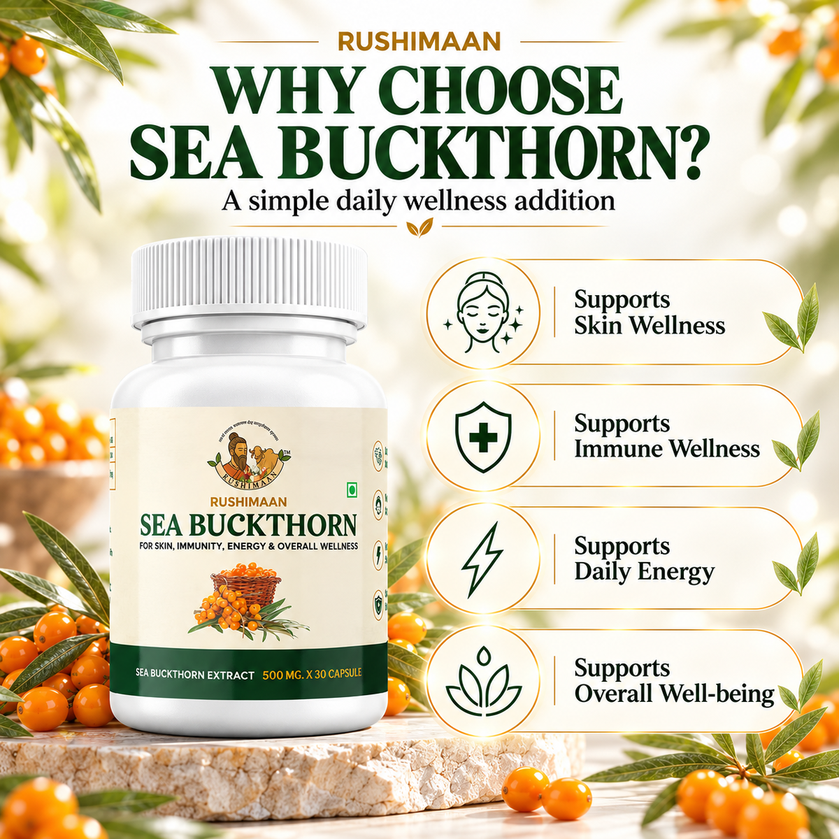 Rushimaan Sea Buckthorn Extract 500mg – 30 Capsules