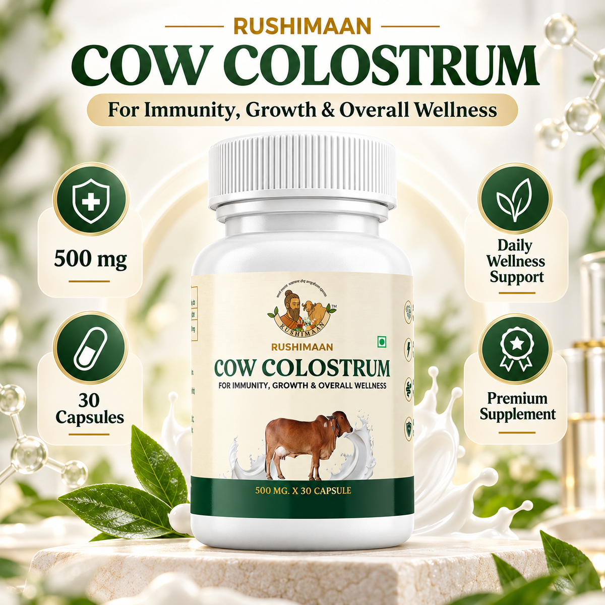 Rushimaan Cow Colostrum Capsules 500mg – 30 Capsules