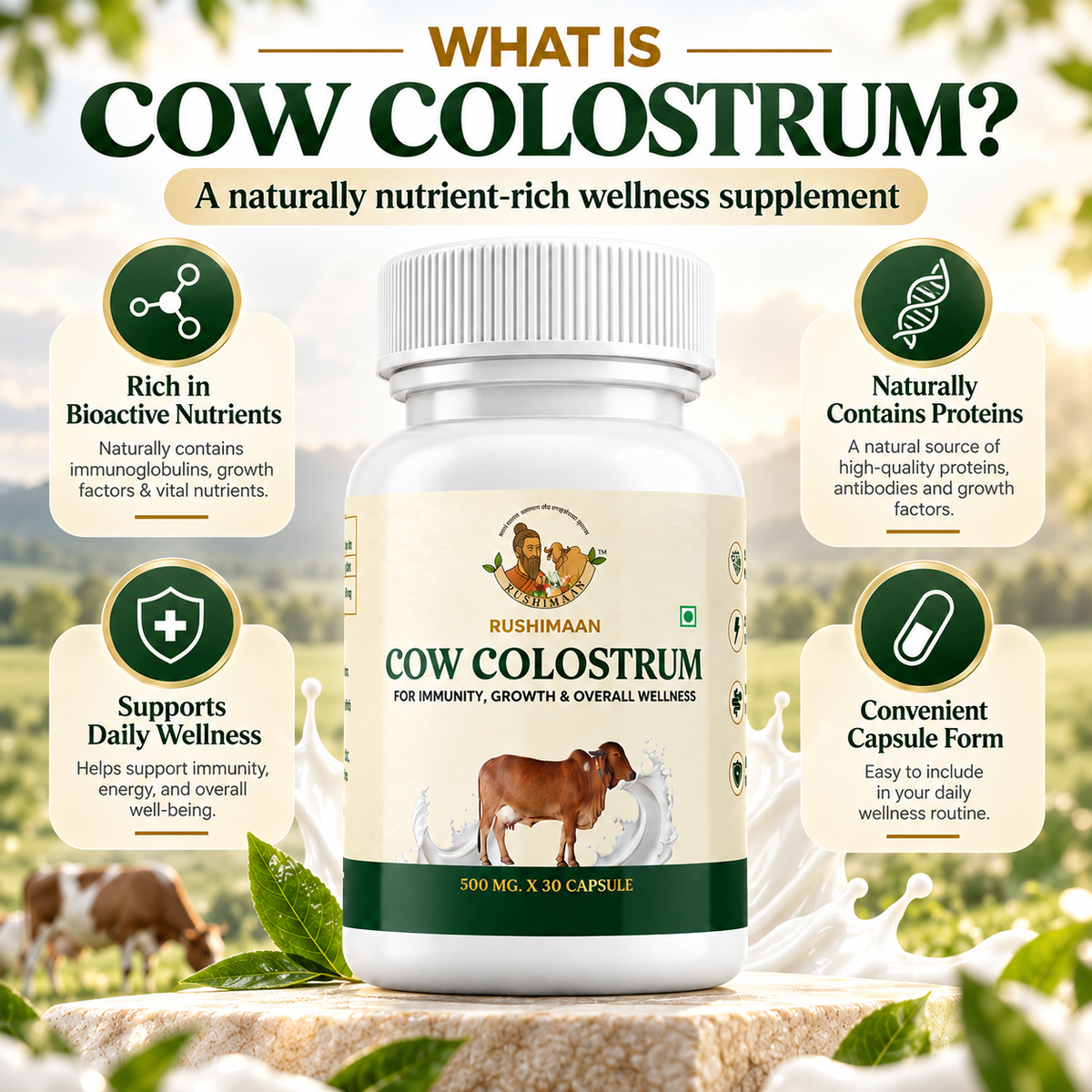 Rushimaan Cow Colostrum Capsules 500mg – 30 Capsules